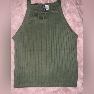 Divided Olive Green Ribbed Tank Top